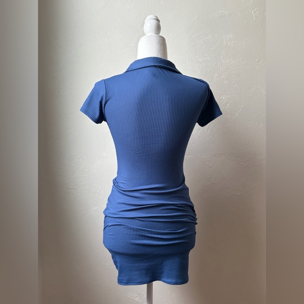 LIVI by Olivia Rae Ruched Ribbed Polo Mini Dress Blue XS - Picture 8 of 9